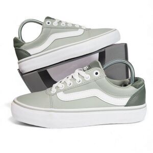 Vans Ward Tumble Leather Skate Shoes Women's 6 Sage Green / White